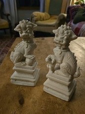 Pair Of Vintage Plaster/ Cast Marble  Foo Dogs