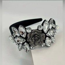 Elegant Black and Silver Crystal Headband