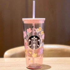 Starbucks Cup 591ml Sakura Double-layer Glass Straw Cup Pink Goddess Handy Cup