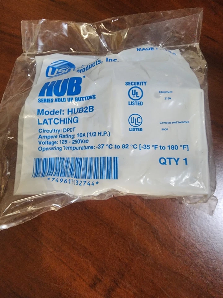 As Is United Security Products HUB2B Hold Up Button Latching DPDT 10A 2100