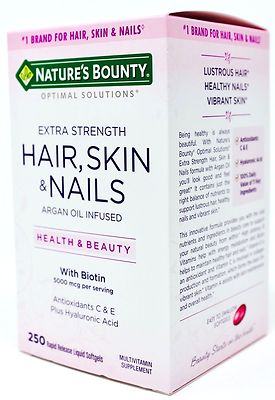 Nature's Bounty Extra Strength Hair Skin Nails Multivitamin, 250 or 500 Softgels