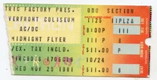 AC/DC 1981 Ticket Stub CINCINNATI 11/25/81