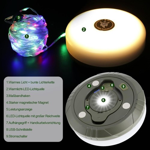 LED Camping Lichterkette Aufrollbar Magnet Wasserdichte Tragbare FairyLights 10m - Bild 8 von 16