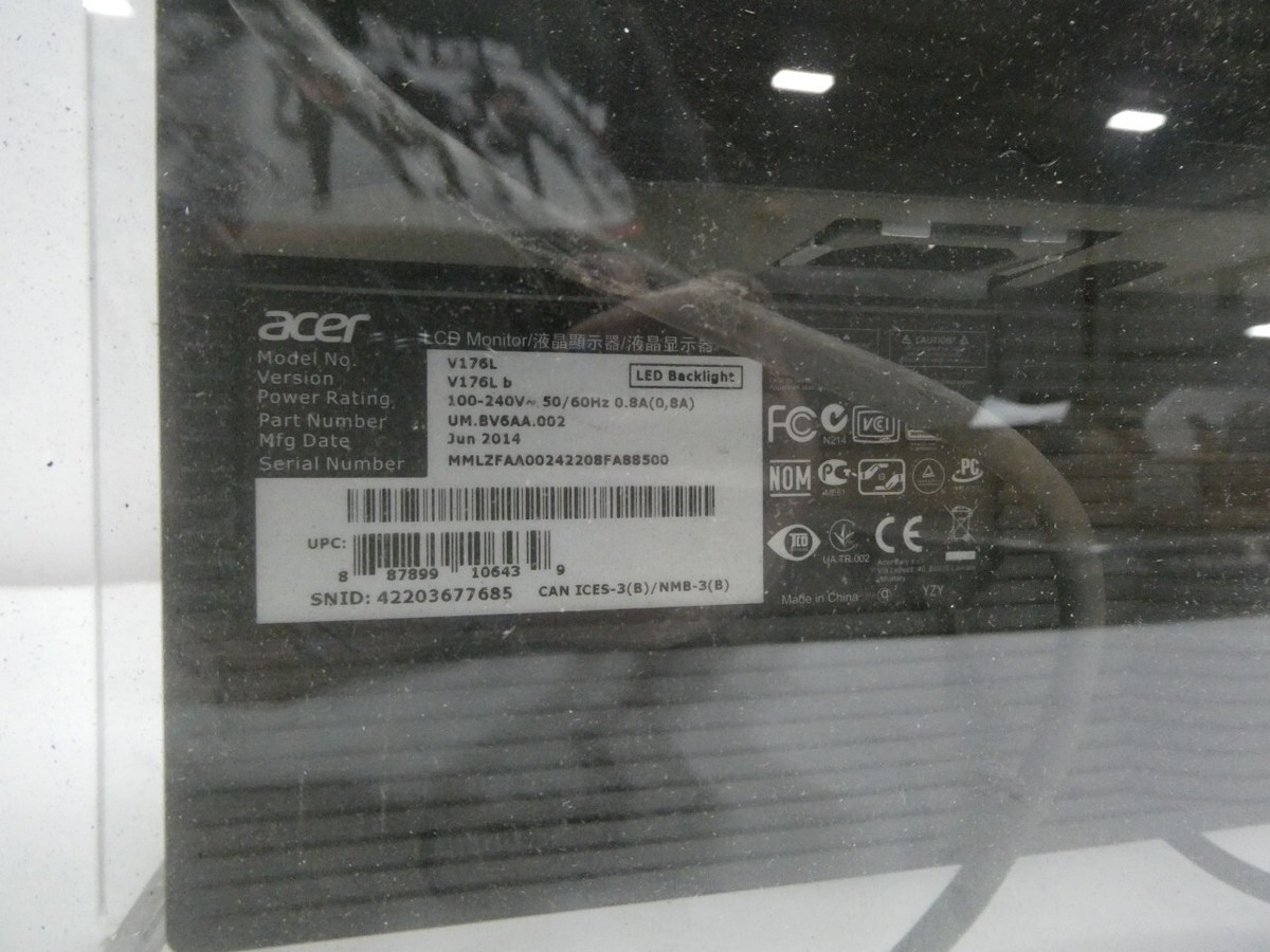 Acer V176L bd 17” LED LCD Monitor 1280x1024 DVI VGA Black