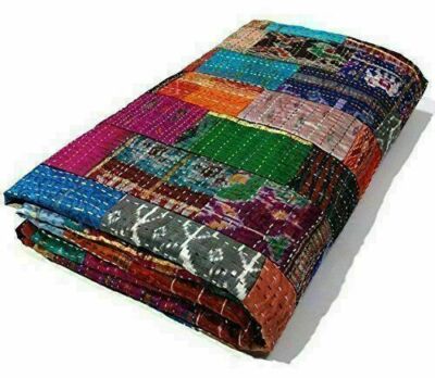 Indian Silk Kantha Quilt Patola Reversible Kantha Bedspreads Blanket Bed Cover
