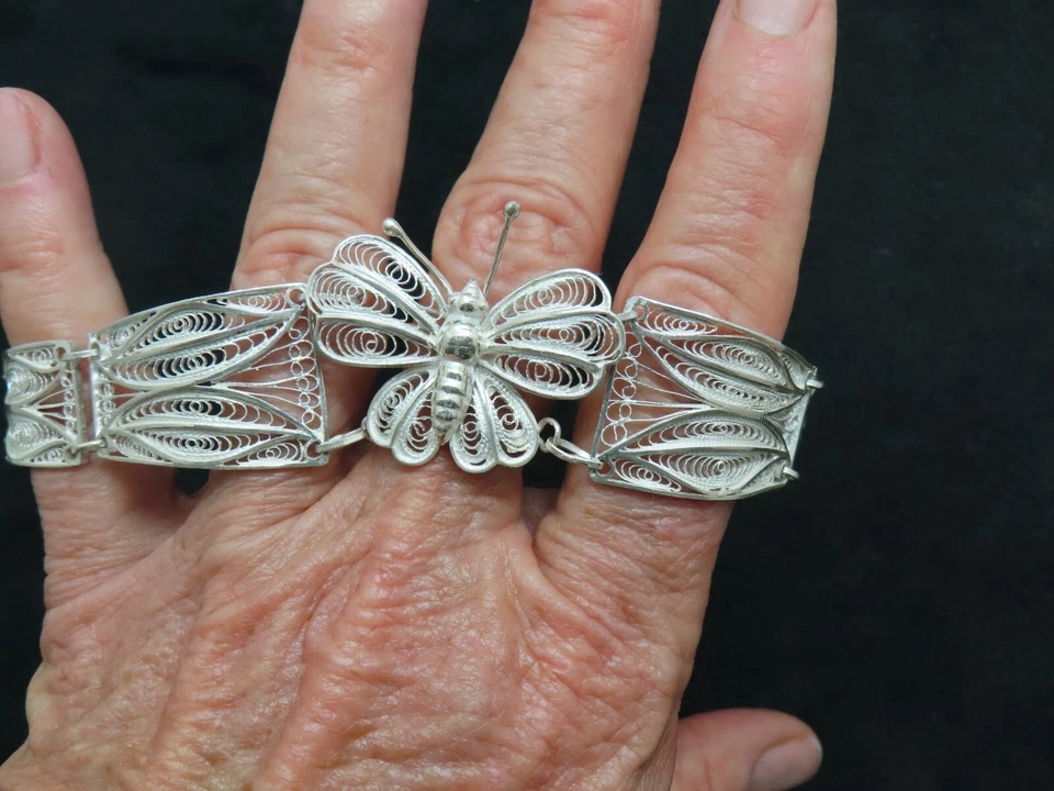 Vintage 1930's Special Spun Sterling Silver In Original Box Butterfly Bracelet - Image 4 of 4