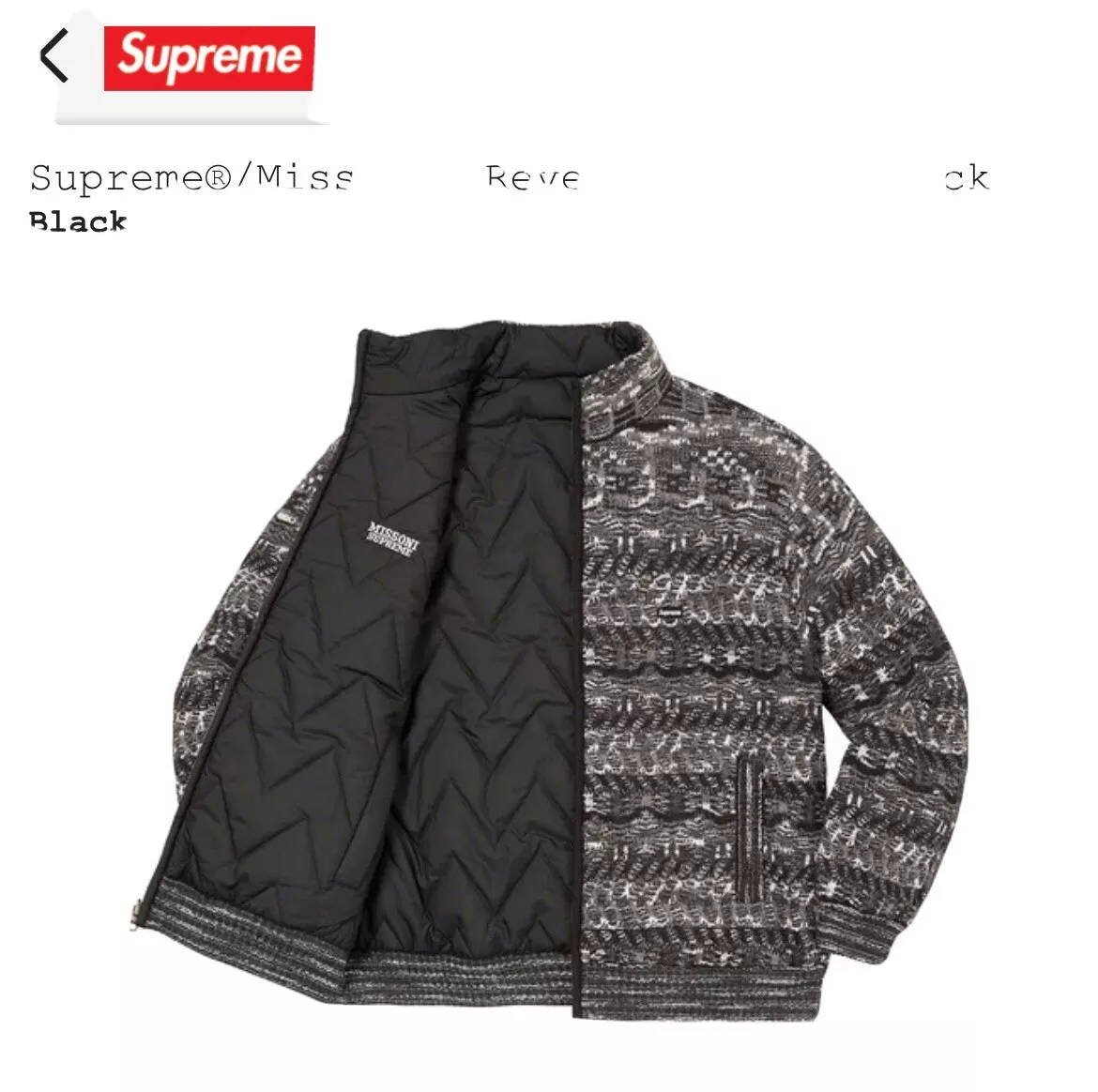 Supreme®/Missoni® Reversible Knit Jacket Style: Black XL
