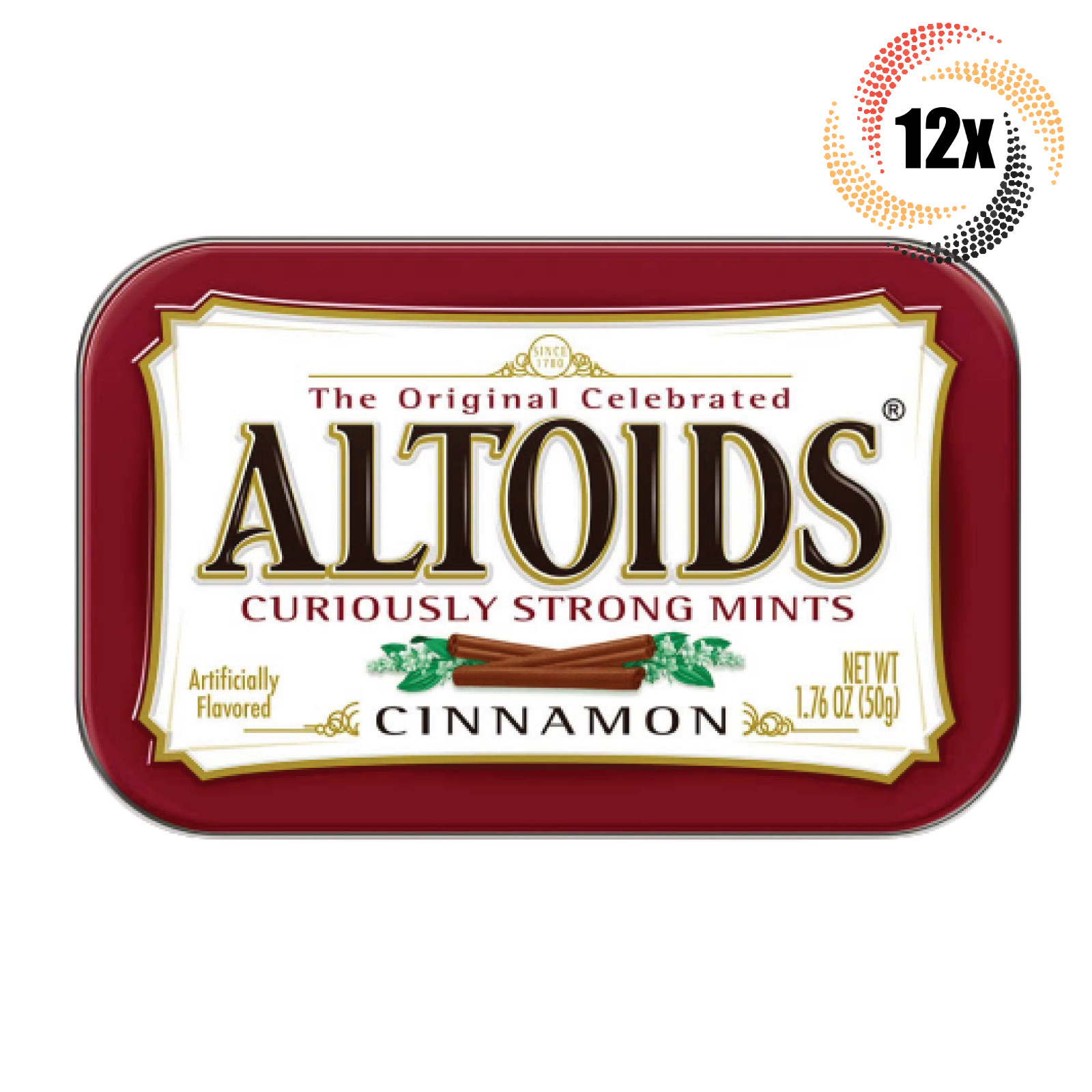 Полная коробка из 12 банок мятных леденцов Altoids с ароматом корицы | 72 штуки в банке | Быстрая доставка