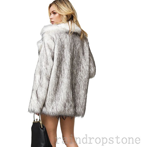 Women's Lapel Collar Winter Warm Coats Faux Fur Jacket Outwear Parka Plus Size - Picture 4 of 13
