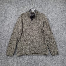 Eddie Bauer Sweater Mens M Medium Gray Radiator Fleece Mock Neck Snap Pullover
