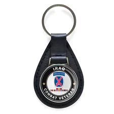 10th Mountain Division Iraq with GWOT Ribbons Combat Veteran Leather Keychain