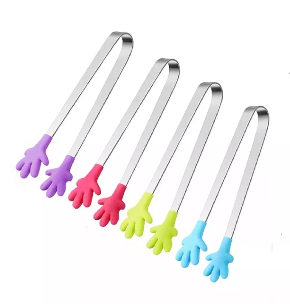 4 Pcs Silicone Mini Tongs Hand Shape Small Tongs 5Inch Kid Tongs for Sugar  Cubes