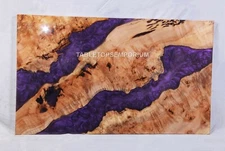 Purple Epoxy Resin Dining Table Top Handmade Natural Acacia Wood Farmhouse Decor