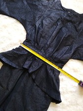 Vintage 1980's Sz S Handmade Unbranded Leather Dress Black, Cocktail Peplum 