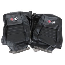 Corvette C3 Embroidered 100 Leather Seat Covers - Black W4 Bolster 1979-1981