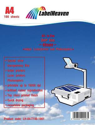 100 Blatt A4 Overheadfolien LH-A4-T140-1001 (OHP) Folie transparent-glasklar für