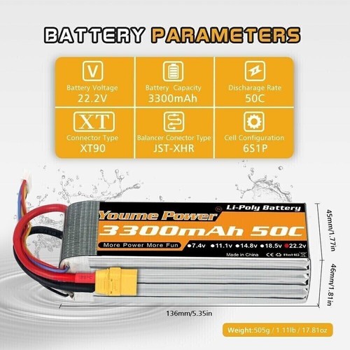 2x 22,2V 6S 3300mAh Lipo Akku XT90 für RC Auto Offroad Hubschrauber Flugzeug LKW - Bild 2 von 6