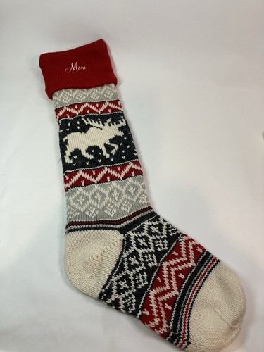 POTTERY BARN TEEN Lined Wool Blnd Fair Isle Stocking w Moose Monogrammed Mom - Picture 6 of 6