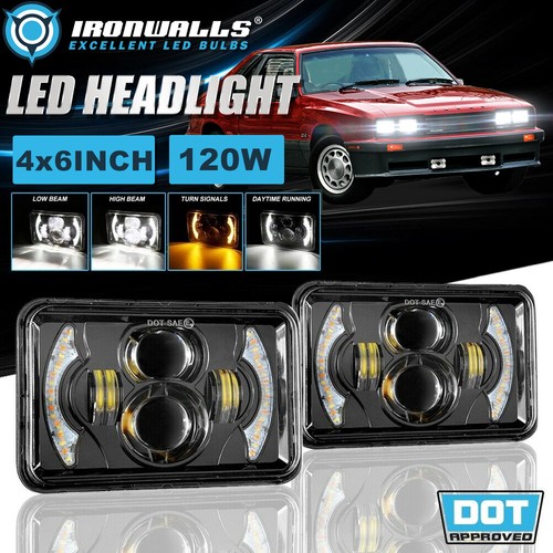 For Mercury Cougar Marquis 1977-1986 Pair 4x6" Square LED Headlight Hi-Lo DRL