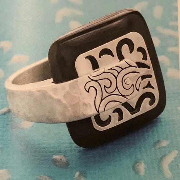 SILPADA 925 Sterling Silver Black Agate Blacktop Swirl Ring Size 7 Swirl R2390 - Image 3 of 4