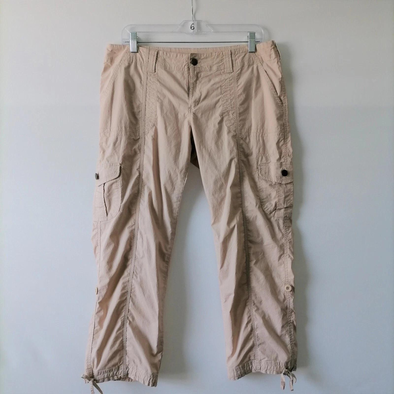 Boston Proper Womens Beige Mid Rise Cargo Pockets Cropped Capri Pants Size 10