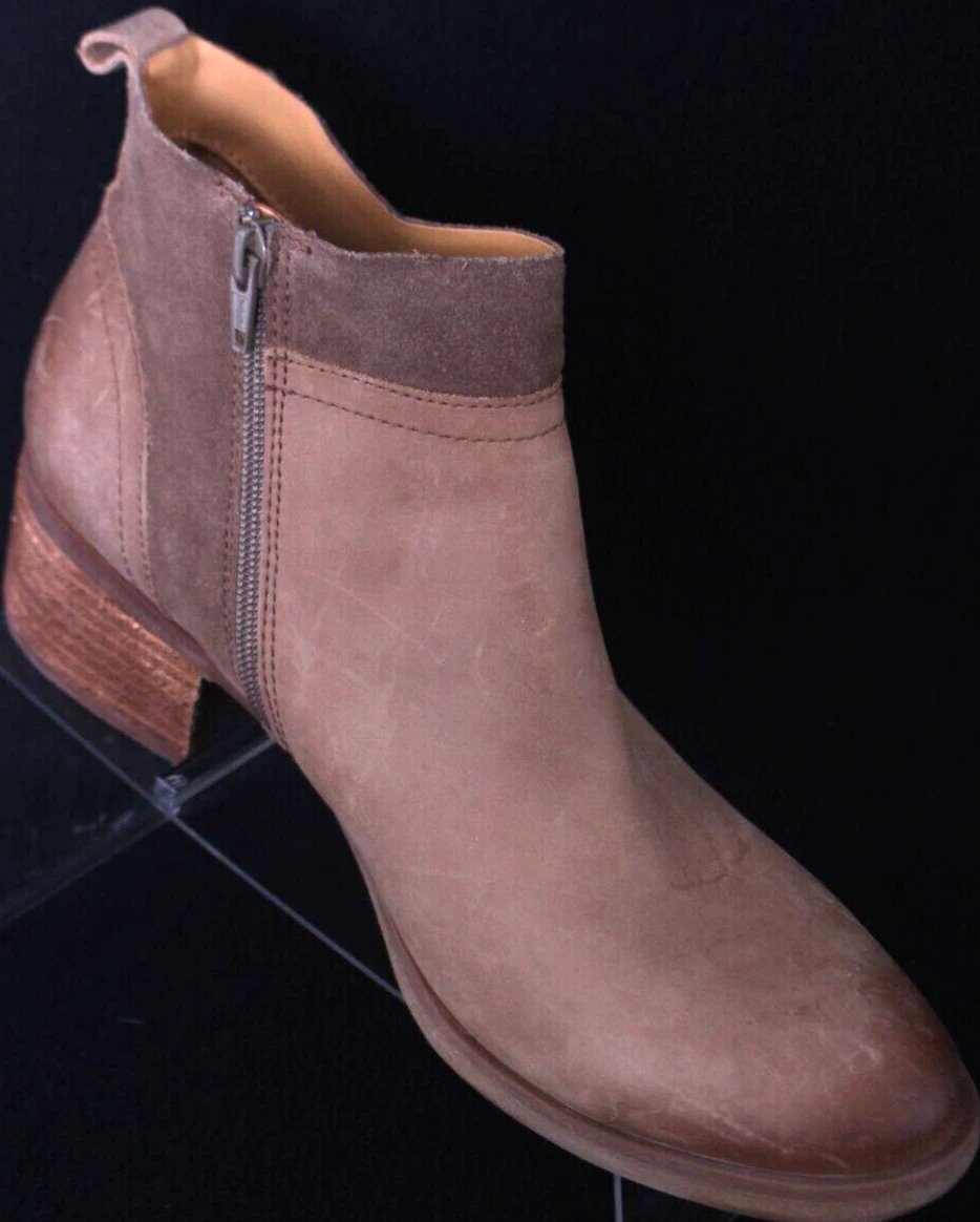 Korks Brown Leather Slip On Ankle Zip Thyone Bootie Boots Womens