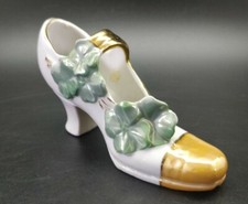 Vintage Germany Luster Ware Porcelain Shoe Planter Green Leaves Flowers