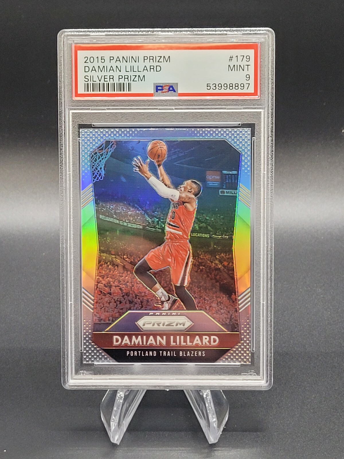 DAMIAN LILLARD 2015 PANINI PRIZM SILVER PRIZM PSA 9 MINT -TRAIL BLAZERS