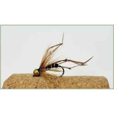 Barbless Fliegen, 3er Pack Barbless Goldhead schwarz gerippt Daddy lange Beine, Größe 10