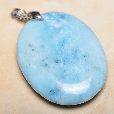 Pendentif En Larimar Bleu Et Argent 925 - Pierre Naturelle, 2 Pouces, Avec Fermoir
