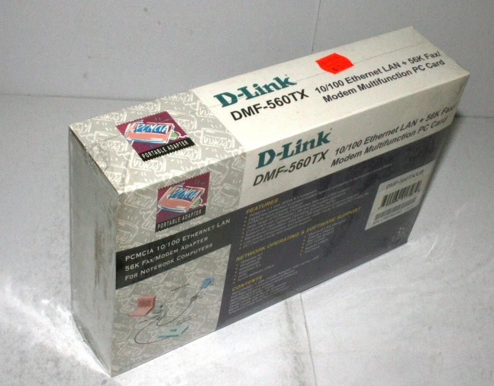 New D-Link DMF-560TX 10/100 Ethernet LAN + 56K Fax/Modem Multifunction PC Card - Image 2 of 4