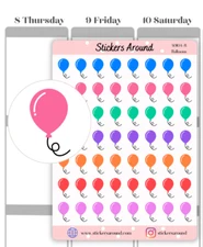 Rainbow Birthday Balloon Icon Stickers for Planner, Calendar and Journal
