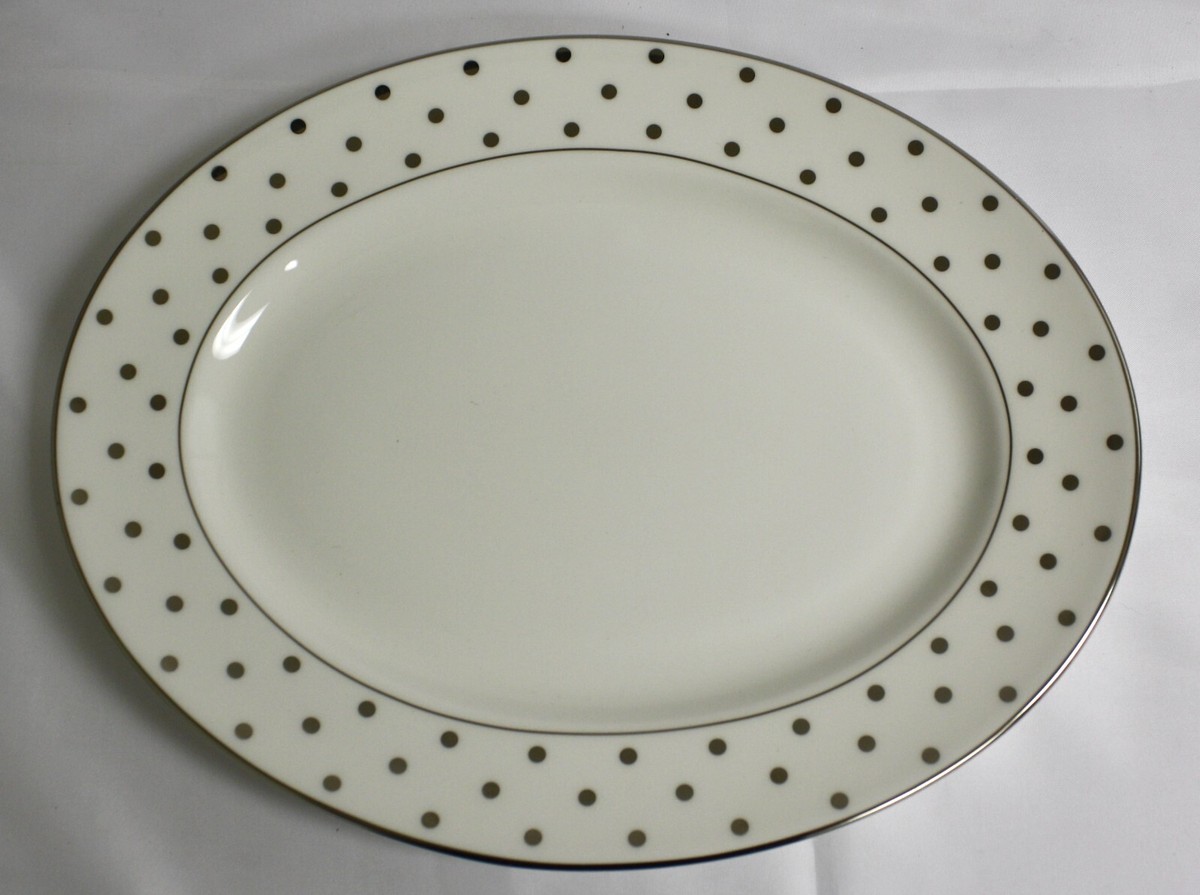 Kate Spade Lenox Platter 13 inch Bone China Larabee Dot Silver