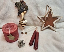 5 Primitive Hanging/Tabletop (Candle, Wood,Pewter) Americana Decor pcs