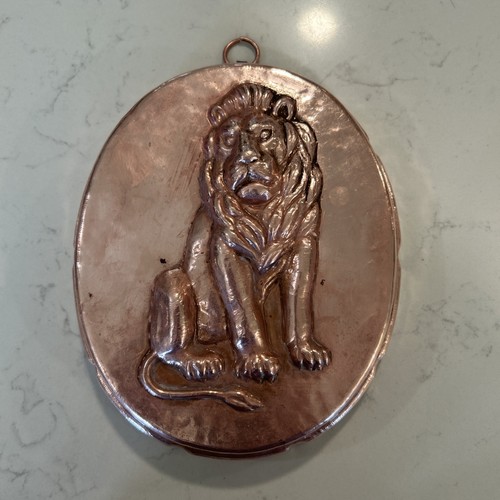 Lion antique copper mold, folk art piece featuring a molded lion 8”x7”x2”