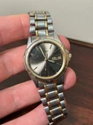 Vintage Seiko Watch Men 7n43-6a09 Gold Silver Tone Black Dial 36mm - For Repair