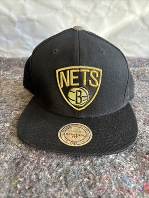 Men's Mitchell & Ness Black Brooklyn Nets Gold Dip Down Snapback Hat Vintage!!