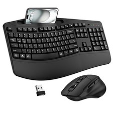Wireless Keyboard and Combo, 2.4G Full Size Wave Keys Ergonomic Keyboard with...