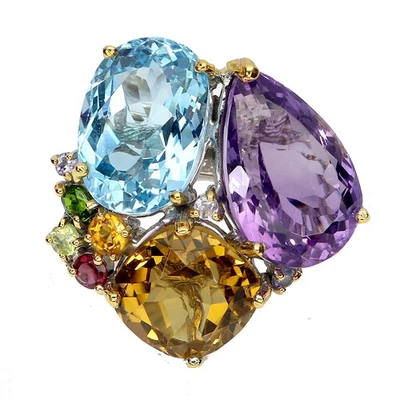 925 Sterlingsilber Ring Amethyst 44ct Citrin Handarbeit Edelstein Größe 8 Selten - Bild 1 von 4