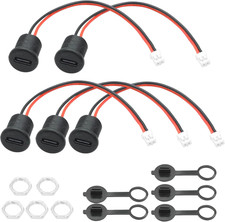 5Pcs USB Type C Female Socket to 2 Pin Terminal Cable 3", USB Panel Mount USB