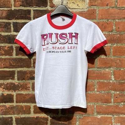 Vintage 80s Rush Tour Ringer T Shirt XS 1981 Exit Stage Left Prog Rock Band Rare
