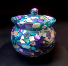 Unique Lidded Jar Handmade from Crushed Mother of Pearl Shells