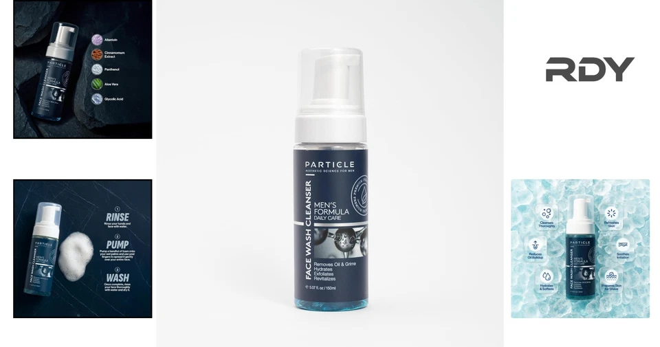 Jabón facial espumoso con infusión de aloe vera para hombres - Limpiador hidratante diario 5,07 OZ Foto 2 de 4