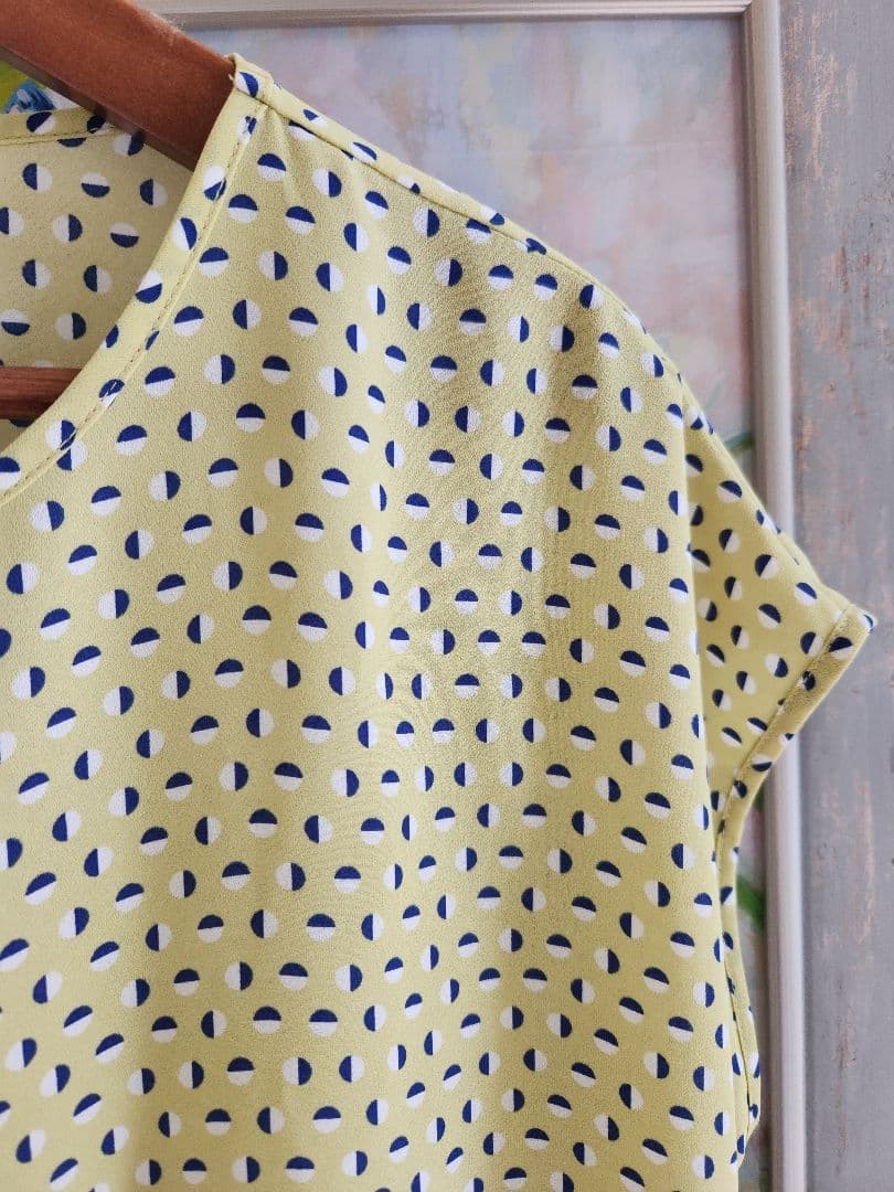 SANDRO FERRONE Yellow Dot Pattern Short Sleeve Blouse Free Size image 4