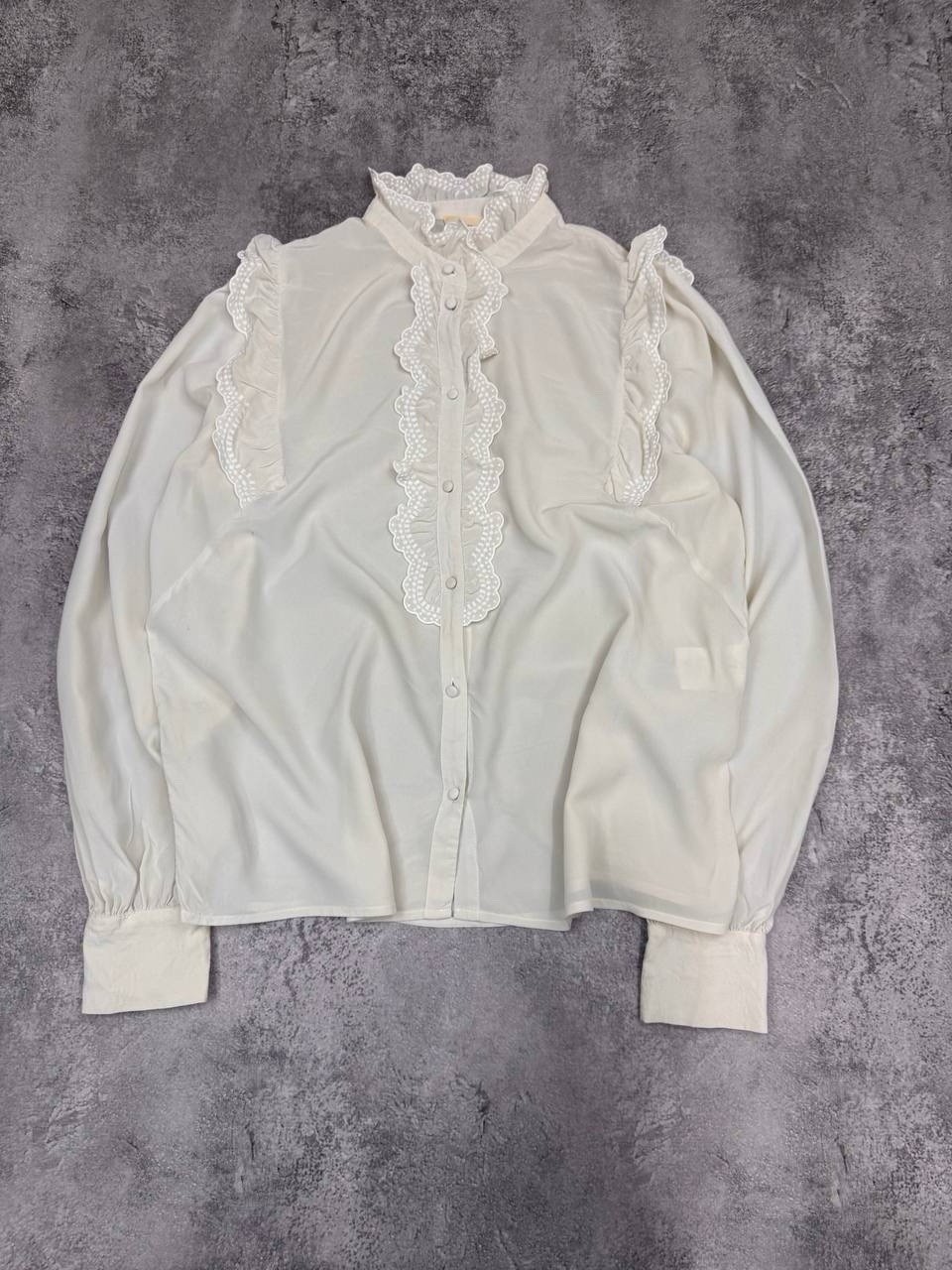 Sézane Mujeres Romántico Encaje Ribete Blusa Blanca Manga Larga Camisa...