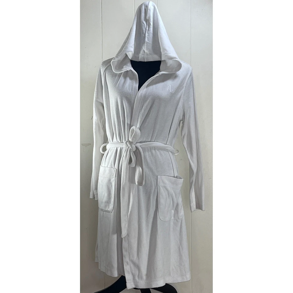 Albornoz con capucha de tela de rizo blanco Lauren Essentials Ralph Lauren para hombre Foto 2 de 4