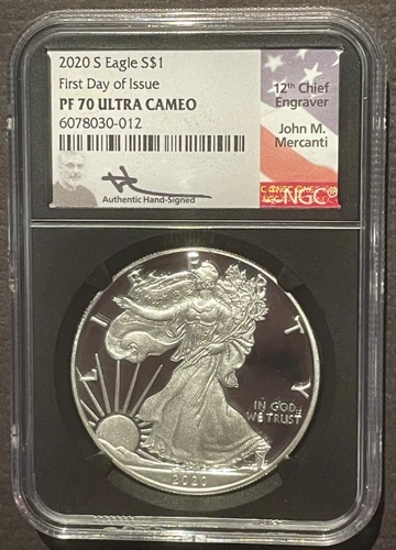 2020-S $1 SILVER AMERICAN EAGLE NGC PF70 First Day of Issue MERCANTI : 08351