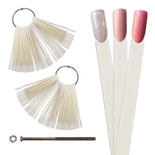 100pcs Natural Fan False Nail Tips Display with Metal Ring Holder and Screw