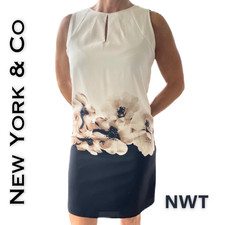 New York & Co Shift Minidress 4 Tan Ivory Black Poppy Floral Sleeveless NEW
