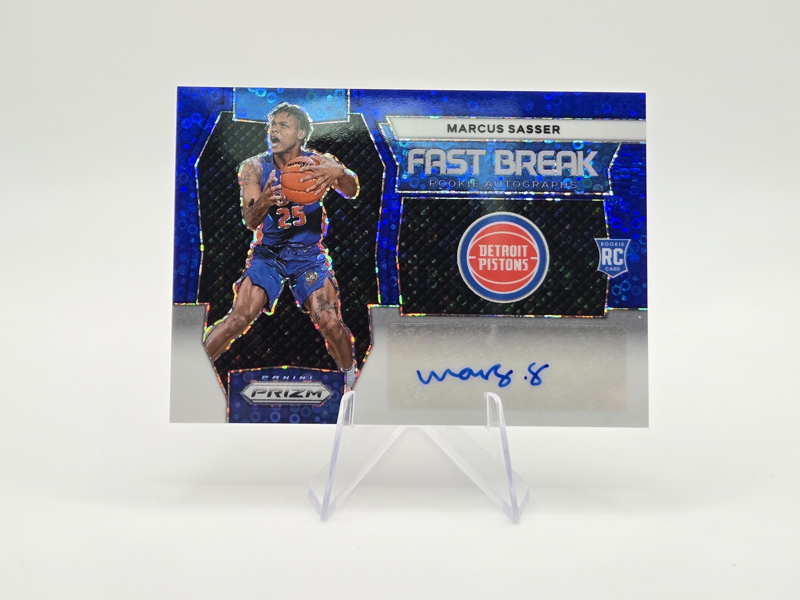 Marcus Sasser 2023-24 Panini Prizm RC Fast Break Auto Blue SP #/49 #FBR-SAS